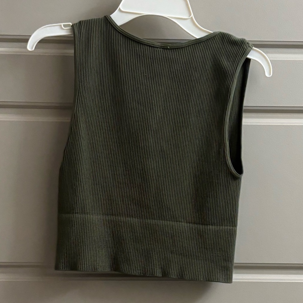 Nikibiki Olive Ribbed V-Neck Cropped Tank - Picture 2 of 3